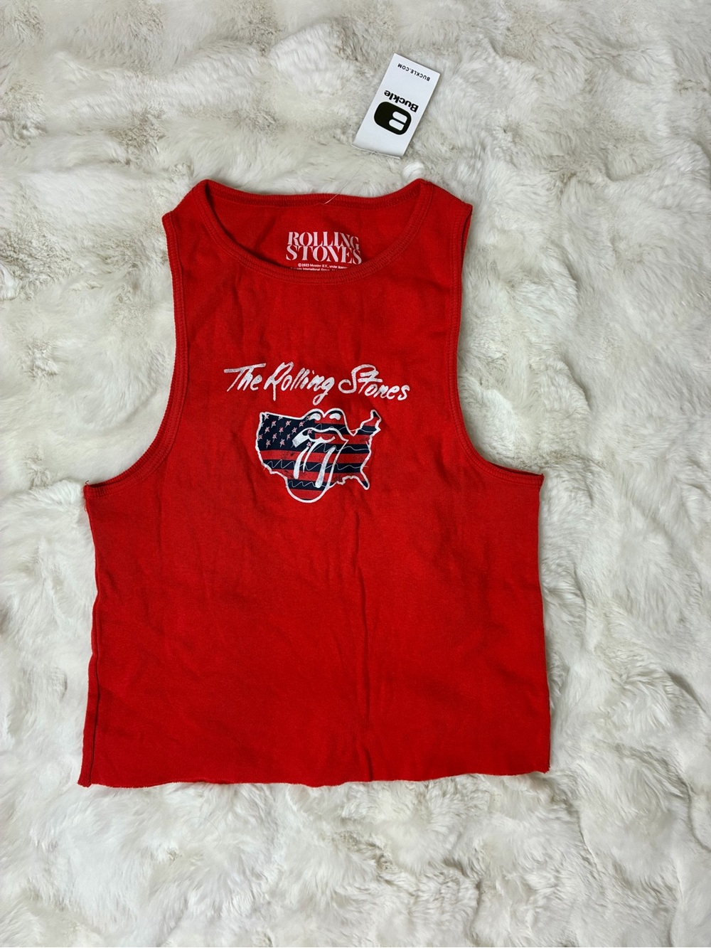 Rolling Stones Tank Top Red Buckle NWT Size Medium Rock Band Tee Vintage Style